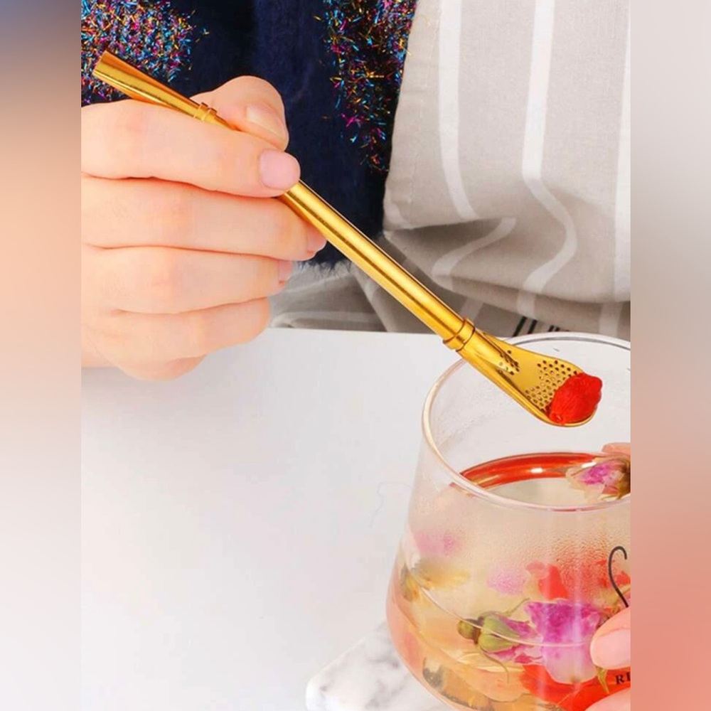 Gold Stainless Steel Tea Filter Spoon 1pc